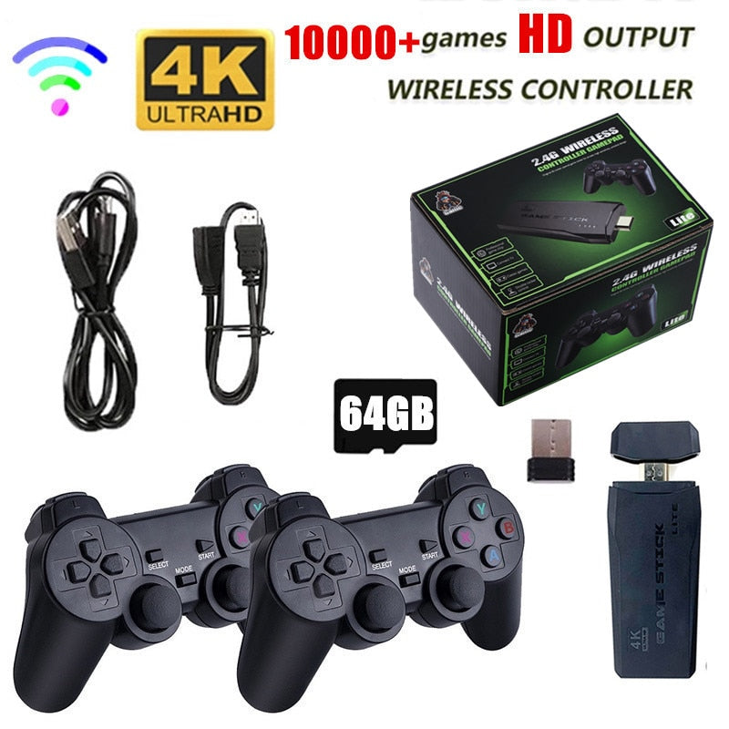 Video Game RETRÔ 2.4G 2 CONTROLES Wireless Game Stick 4K 10000 JOGOS 64 32GB Retro Games PARA PS1/GBA Boy color e muito mais